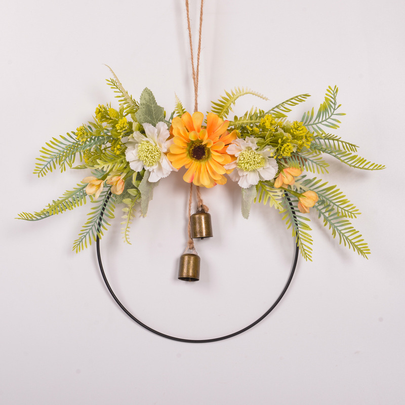 Wedding Artificial Flower Wreath Wall Hanging Indoor Ceiling Iron Art Front Door Decoration Wreath with Welcome Sign Festive Hanging Ornament