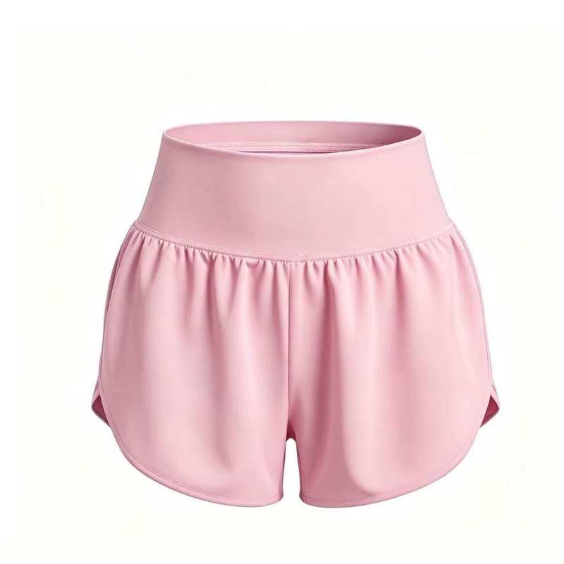 Cross-Border Girls' Sports Yoga Shorts with Lining 2-in-1 Quick-Dry High-Elastic Waistband Summer Running Cycling Pocket Shorts