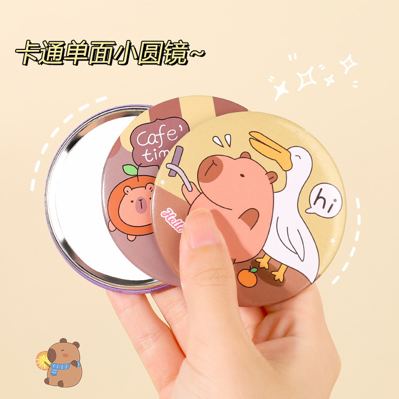 カピバラの片面の小さい円の鏡の学生の携帯の小さい鏡のブリキの化粧の鏡のかわいい携帯の小さい円の鏡|undefined