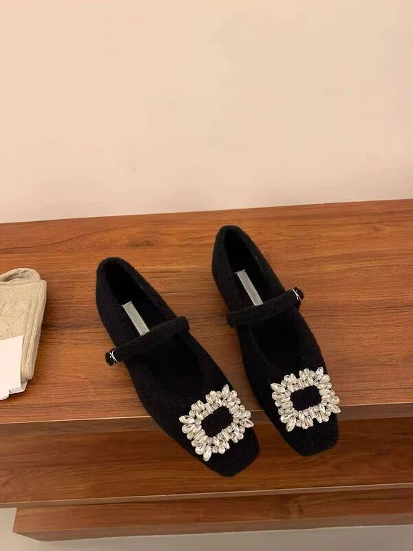 2024 Winter New Style Inner Height Gray Outer Wear Mary Jane Mao Shoes Women's Rhinestone Single Shoes Thick Sole fleece-lined Cotton Shoes 2024 Winter New Style Inner Height Gray Outer Wear Mary Jane Mao Shoes Women's Rhinestone Single Shoes Thick Sole fleece-lined Cotton Shoes