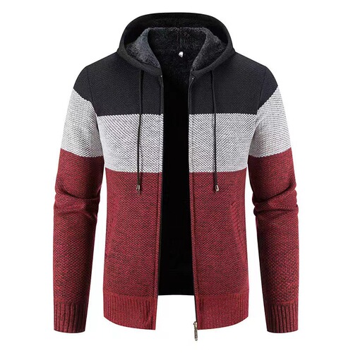 Overseas foreign trade autumn and winter men's sweater with extra thick lining, unisex outerwear knitted sweater with hood, cashmere sweater jacket