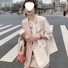 小众设计小西装短外套女2026春秋新款感粉色拼接炸街休闲西服其他