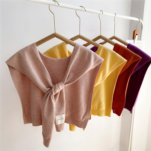 Solid color knitted striped outer shawl women's autumn and winter false collar decorative waistcoat air-conditioned room shoulder fashion scarf
