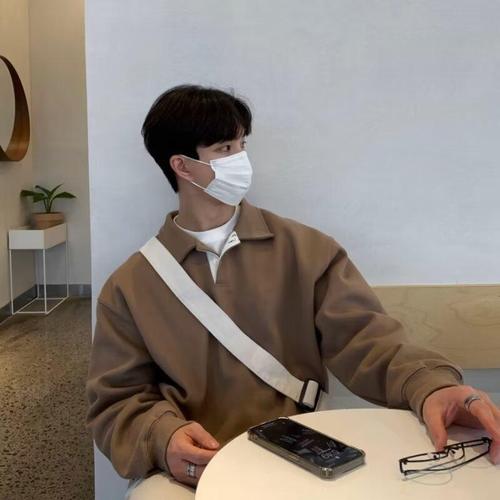 Chic American Retro Style Pure Color Long Sleeve Polo Shirt for Men, Fashionable and Versatile, Loose Half-Button Sweatshirt Trend