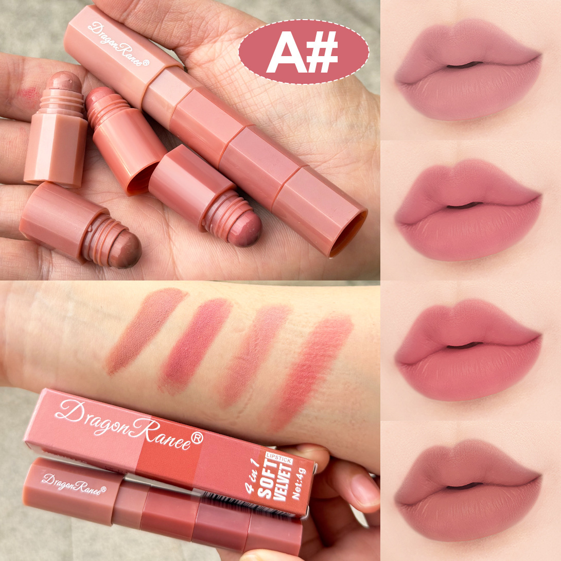 Dragonranee Four-Section Lipstick Matte Multi-Functional Cute Matte Lipstick Mini Four-Color Set Cross-Border