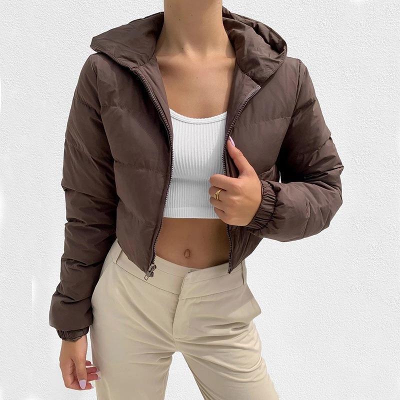 Autumn and Winter New Fashion Bubble Outwear Solid Color Standard Collar Hooded Short Jacket Women's down Jacket