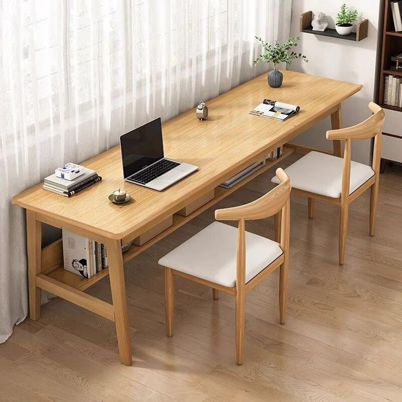 Long Table with Solid Wood Legs, Double Desk, Simple Office Computer Desk, Home Wall-Mounted Table, Student Bedroom Writing Desk Long Table with Solid Wood Legs, Double Desk, Simple Office Computer Desk, Home Wall-Mounted Table, Student Bedroom Writing Desk