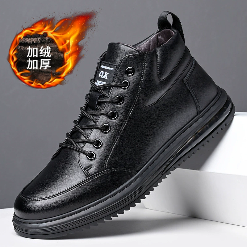 Зимняя высокая обувь на хлопковой подкладке, мужские теплые толстые повседневные зимние сапоги на флисовой подкладке, зимняя кожаная обувь, мужские ботинки из натуральной коровьей кожи