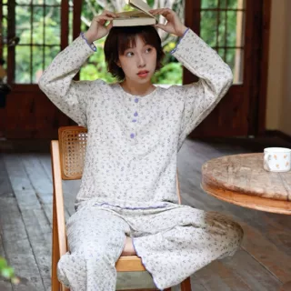 新款韩版碎花三层空气轻暖夹棉睡衣女款秋冬套装可外穿纯棉家居服