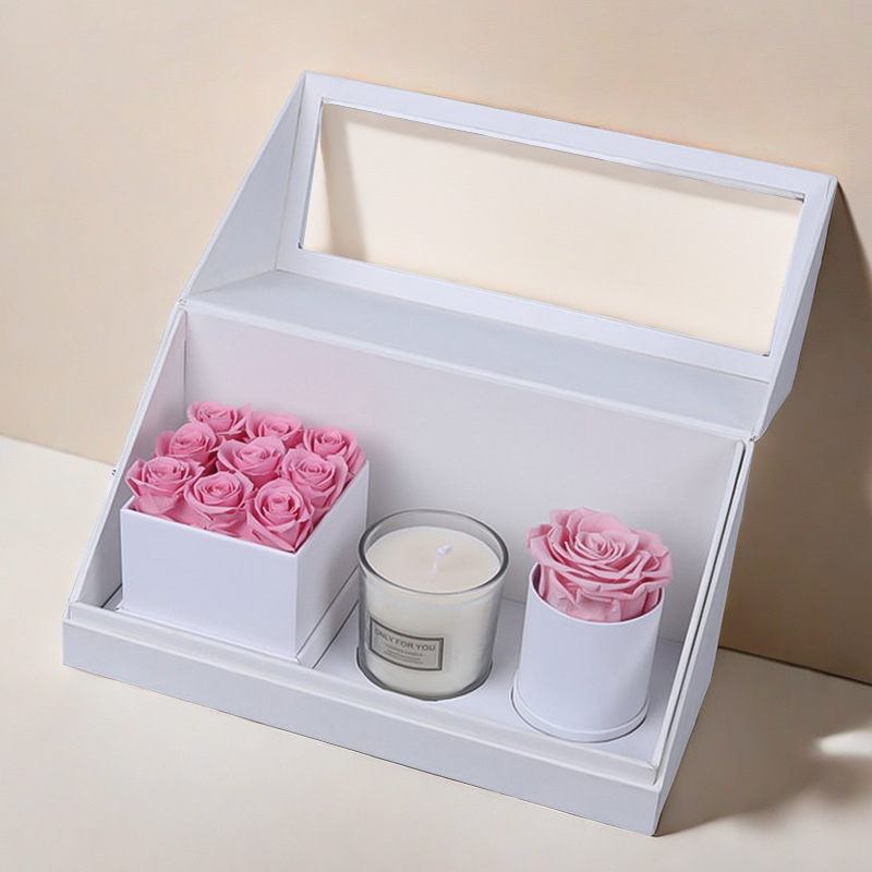 영원한 꽃 아로마 테라피 화이트 박스 핑크 꽃