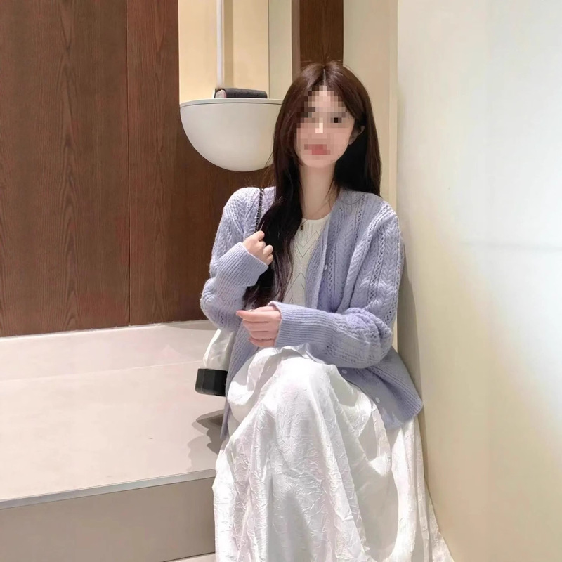 春秋2025新款茶系背心无袖韩版连衣裙气质显瘦紫色针织开衫两件套|undefined
