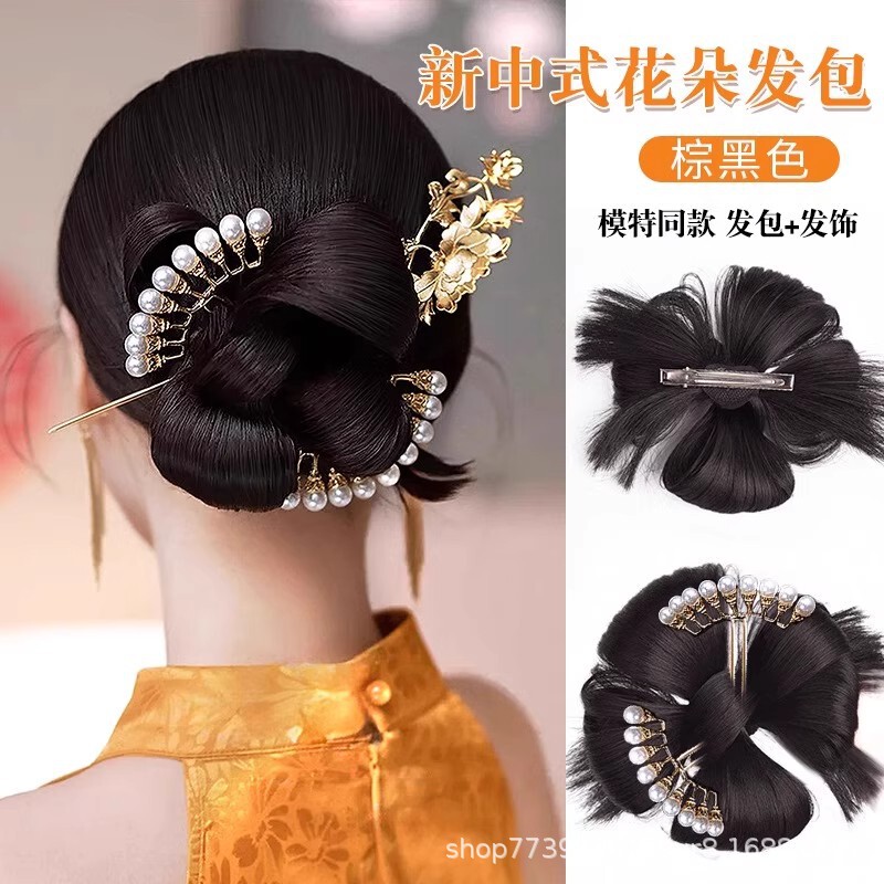 Wig Braids for Women, Ponytail Flower Braids, Two-Strand Twisted Braids, New Chinese Style Braided Hair Bridal Hairstyle