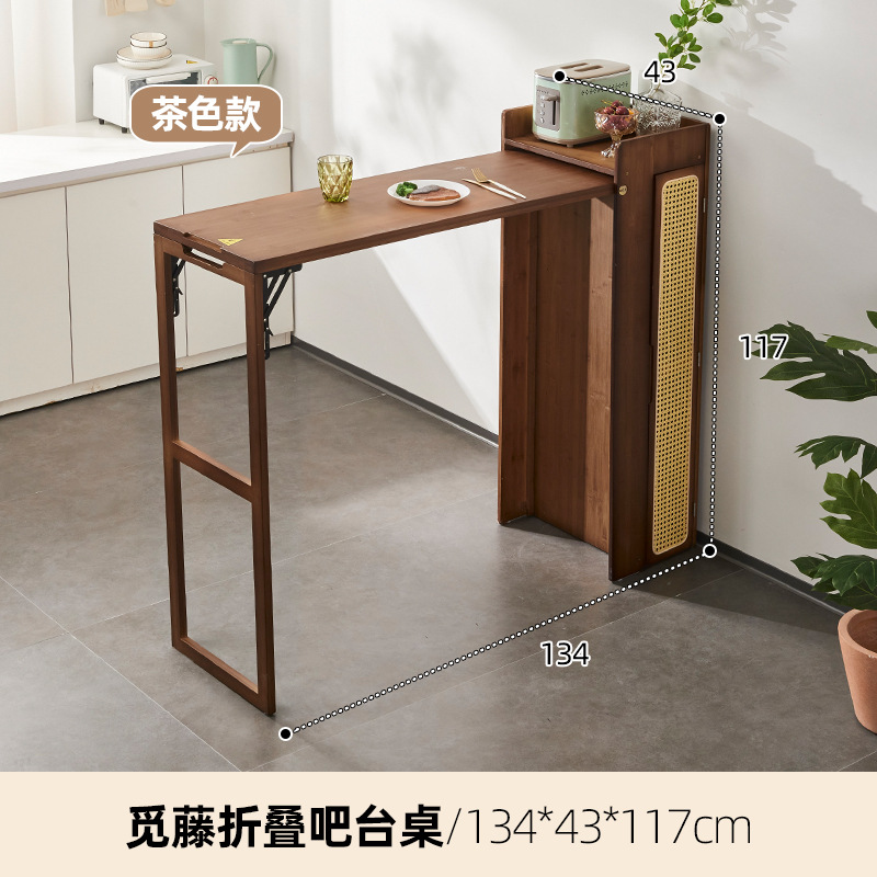 Mesa de Bar plegable de madera maciza de estilo japonés, gabinete de comedor de ratán Partición doméstica integrada mesa de comedor multifuncional mesa de isla retráctil
