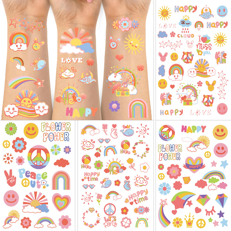 Cross-border Children's Tattoo Sticker Cute Cartoon Rainbow Birthday Party Dress Up Star Flower Power Temporary Tattoo Sticker