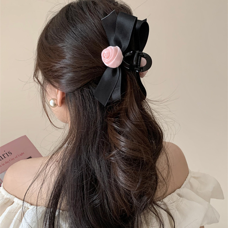 Pure desire pink rose hairpin hair band 2023 new French bow headdress shark clip hair accessories hair rope for women_voghion.com