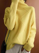 秋冬款毛衣女高领套头菱形仿羊毛百搭纯色宽松慵懒打底衫套衫加厚