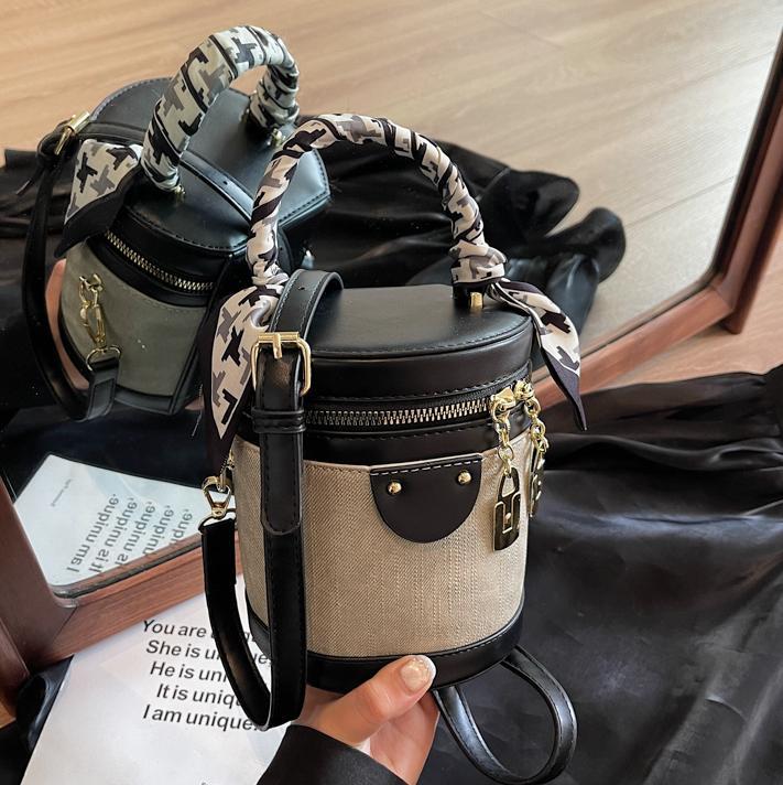 Color contrastante simple bolso de cubo de mano para mujeres 2024 nueva moda versátil mochila mochila de tela extranjera bolso de hombro