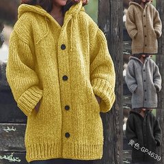 现货欧美爆款女装eBay亚马逊Wish中长款毛衣新款开衫连帽外套M107
