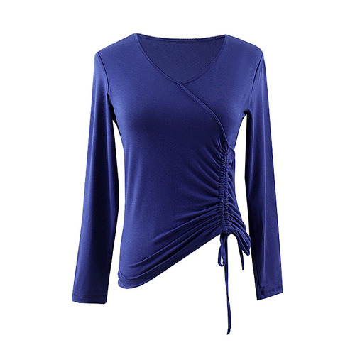 Dance practice clothes for women, modern classical jazz yoga body-slim tops with finger drawstrings, long sleeves, art exams for adults