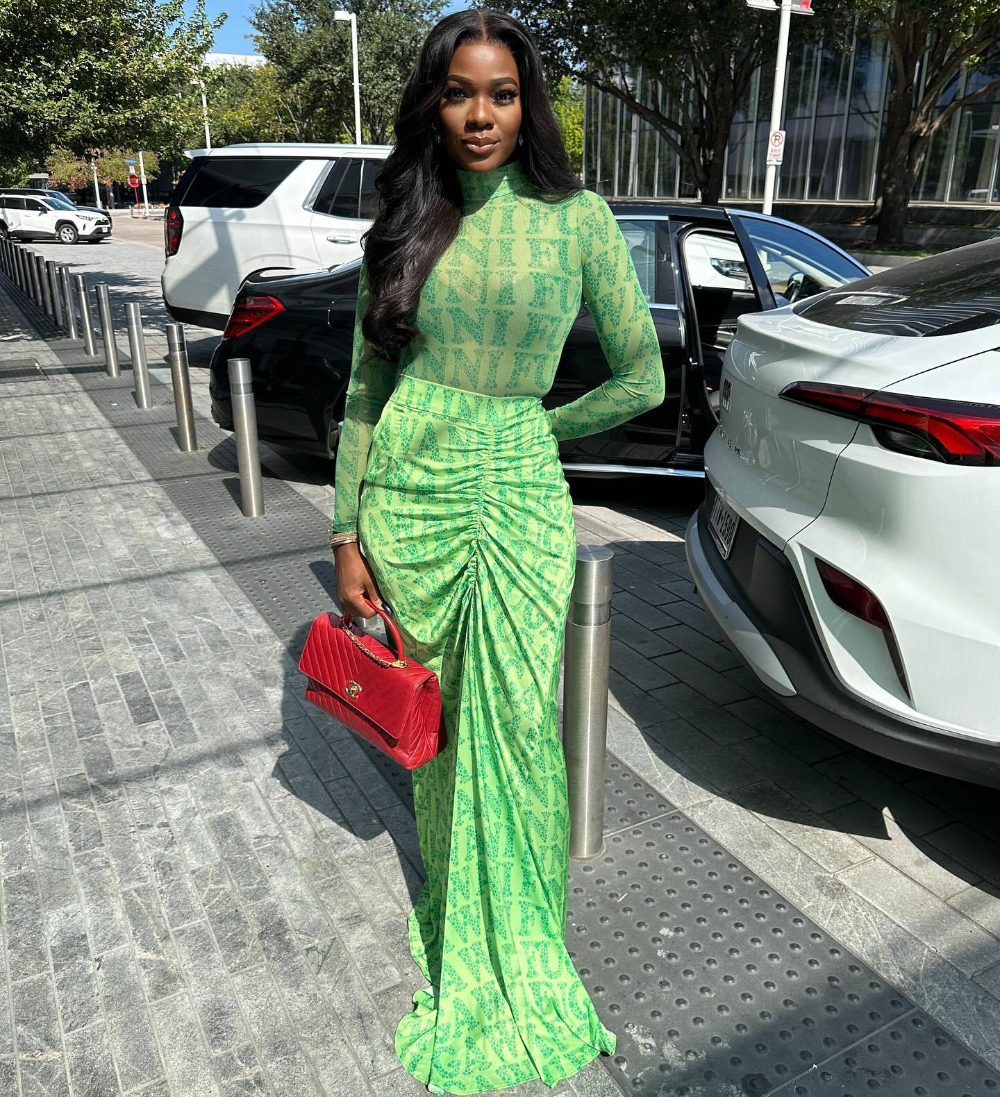 Y6050 Cross-Border European And American Women's Fashion Autumn Winter New Mesh Top Ruched Slim Long Skirt Two-Piece Set_ecoleips.com
