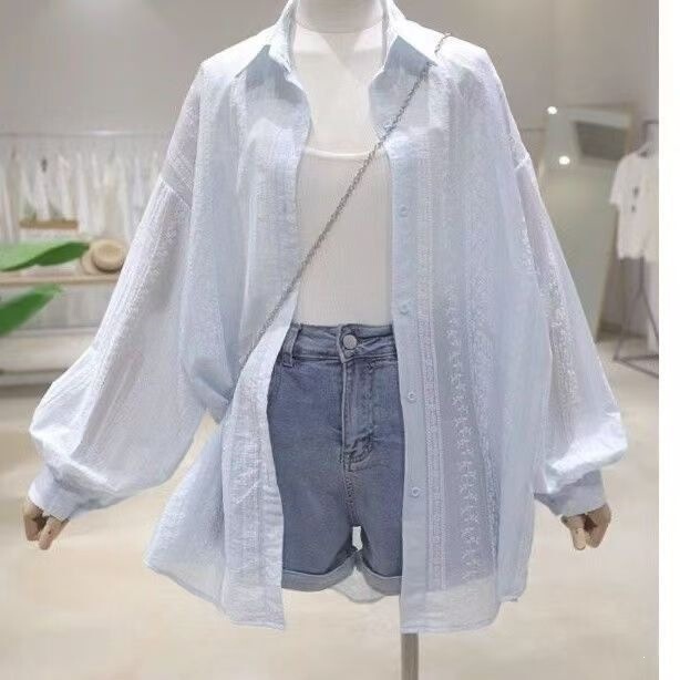 %Tencel% Cotton Textured Sun Protection Shirt for Women, Loose Casual Design, Long Sleeve Sun Protection Shirt %Tencel% Cotton Textured Sun Protection Shirt for Women, Loose Casual Design, Long Sleeve Sun Protection Shirt