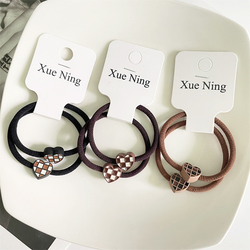  Autumn/Winter New Checkered Heart Beige Series Hair Tie Ring Headband Korean Style Basic Simple Matchable Carded Hair Accessory