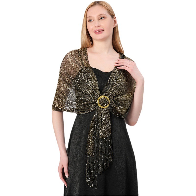 Cross-border explosions gold and silver shawl flat scarf bride bridesmaid dance party wedding dress shawl buckle