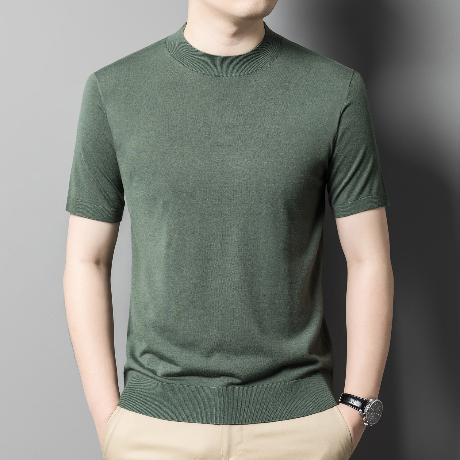 Pull en cachemire de couleur unie pour homme, nouvelle collection automne et hiver, en laine tricotée à manches, pull décontracté à col mi-haut_voghion.com