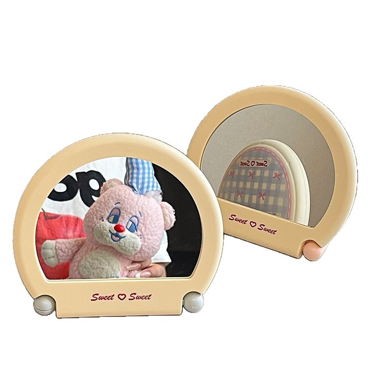 Espejo de maquillaje plegable, pequeño espejo de escritorio lindo para llevar con usted, dormitorio de estudiantes domésticos para niñas, espejo de vestir