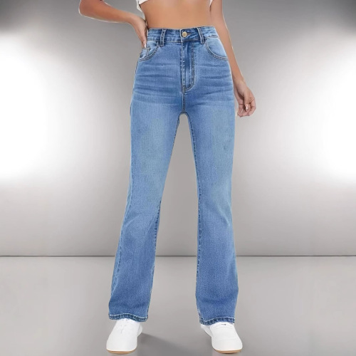 2025 Women's High-Waisted European-Style Straight Leg Light Blue Denim Jeans for Women, Slim-Fitting and Figure-Shaping Trendy Pants