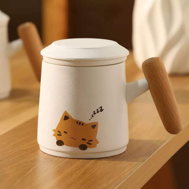 Cute cat exquisite tea cup ceramic tea separator cup for women’s personal use