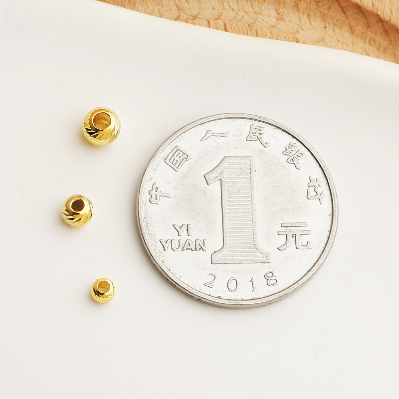 s925纯银精工斜纹珠车花隔珠DIY串珠手链项链圆珠散珠饰品配件