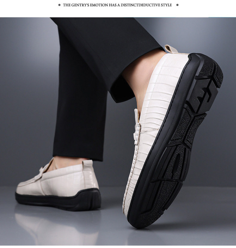 Giày lười nam da bò lớp đầu vân cá sấu, giày Loafer xỏ chân gót thấp 1–3 cm — GX2758 màu nâu, GX2758 màu trắng, GX2758 màu đen chi tiết 15