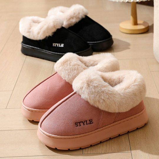 Cross-border new suede cotton slippers men's home wool mouth warm bag heel moon shoes EVA non-slip snow boots women