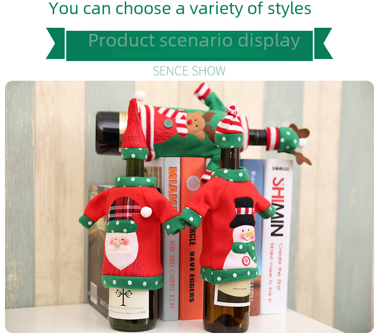 Neues dekoratives Weihnachtsweinflaschenset, weihnachtliches, besticktes Cartoon-Weinflaschenset, Weihnachtsfeiertags-Tischdekoration_voghion.com