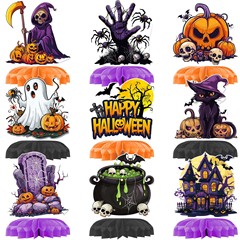 カボチャテーマハニカムオーナメントデスクトップ装飾ハロウィンパーティーテーブルトップセンターハニカムベース装飾品卸売