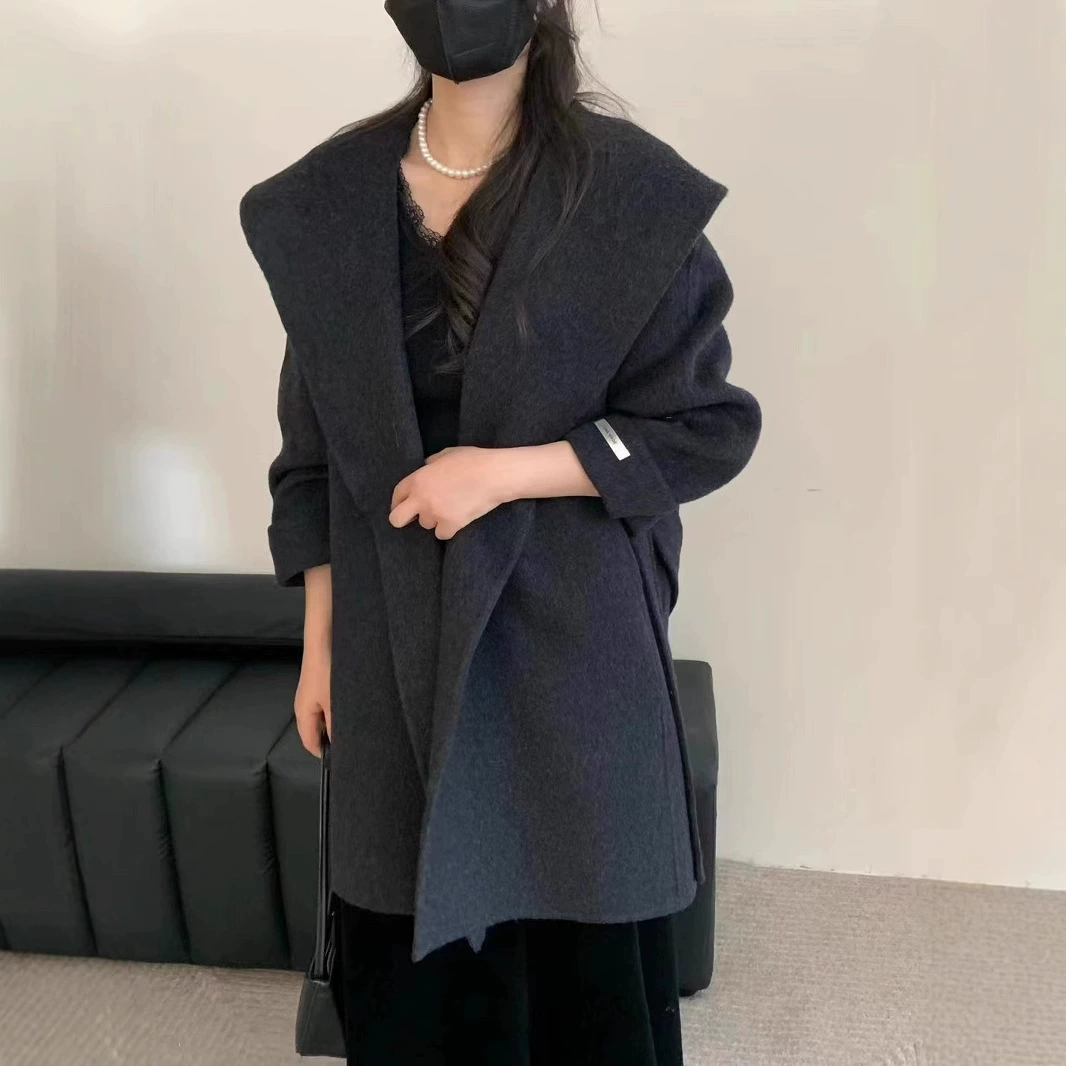 Взрывное двухстороннее шерстяное пальто интернет-знаменитостей 2023, женское свободное повседневное простое свободное шерстяное пальто с большими лацканами в Корейском стиле