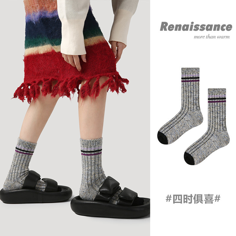 Renaissance women's socks simple style spot thickened alpaca mid-calf length socks autumn and winter new warm wool socks for women