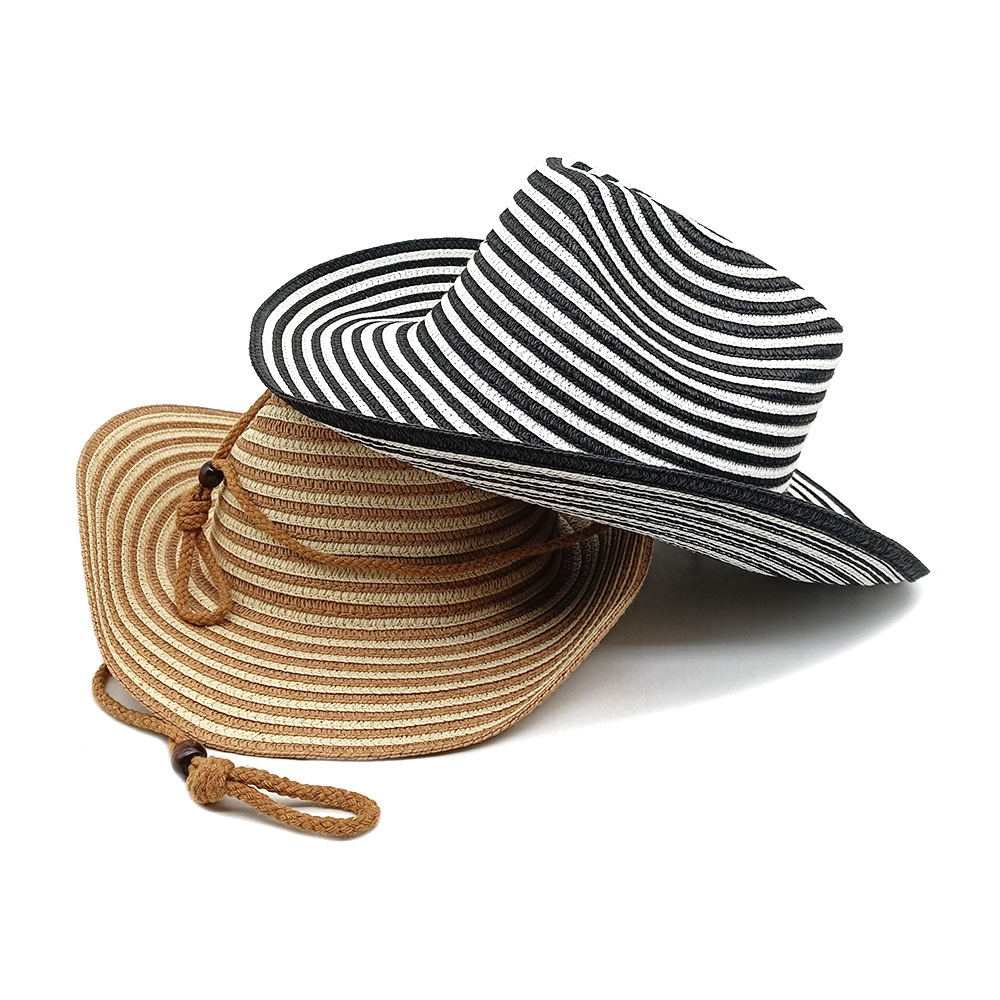 700g Weight Straw Hat Hats Type Daily Occasion Straw Material Stripe Pattern Summer Season Unisex Gender Vintage Style, Vacation Style Crimping Rim Unisex Vintage Style Vacation Stripe Crimping Straw Hat 2