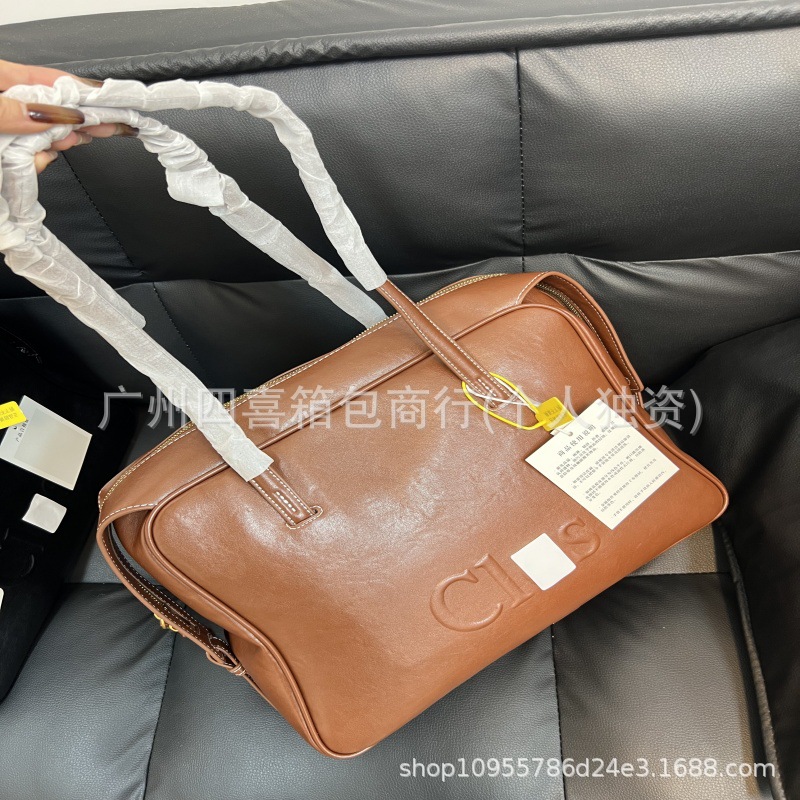 Cl Pamperly Large Boston Bag Vegetable-Tanned Top Grain Cowhide Handbag Briefcase Underarm Travel Bag - Thumbnail 3