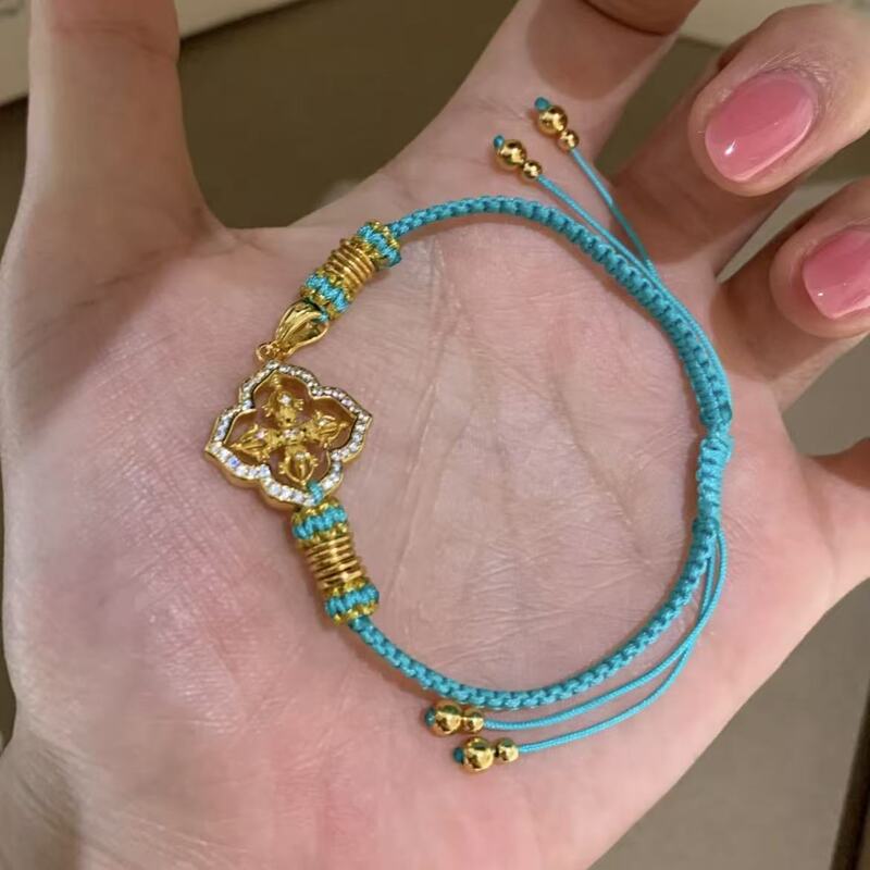Vintage-style blue and gold diamond cross scepter hand-woven bracelet, niche design with a high-end feel, versatile everyday accessory Vintage-style blue and gold diamond cross scepter hand-woven bracelet, niche design with a high-end feel, versatile everyday accessory