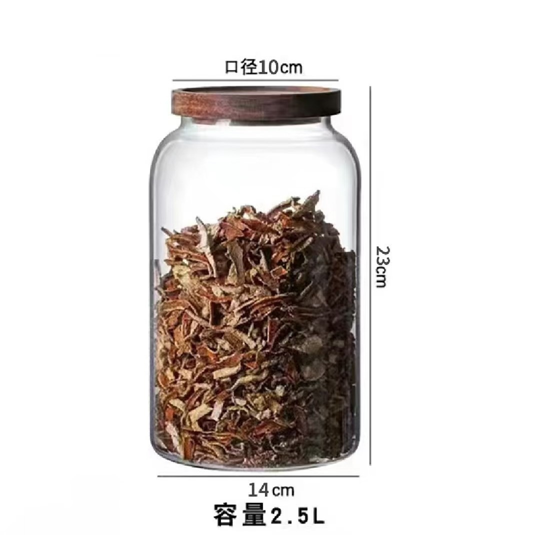Tanque de sellado con tapa latas de té de vidrio de borosilicato latas de cáscara de naranja para el hogar Cubierta de madera de acacia latas de granos diversos resistentes al calor
