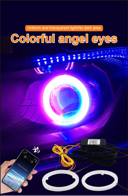 General Motors modified LED angel eye halo rings with APP mobile control, colorful daytime running lights, and headlight rings