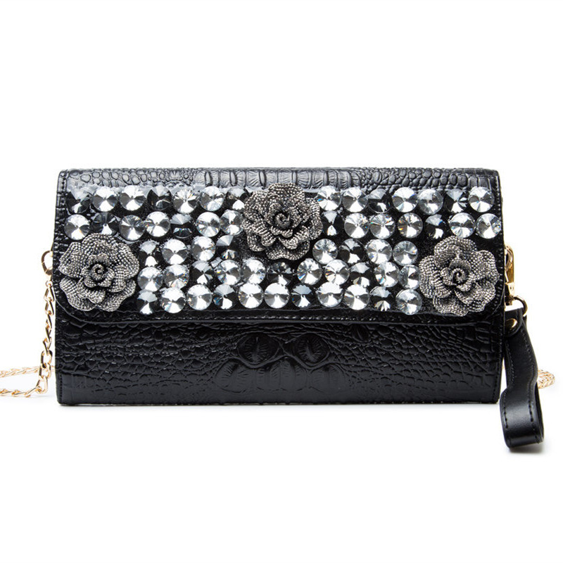 Elegant Diamond-Encrusted Women's Clutch Bag, Fashionable Genuine Leather Large Capacity Evening Bag For Banquets - Thumbnail 5