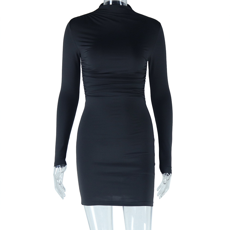 Women's Sheath Dress Streetwear Round Neck Long Sleeve Solid Color Above Knee Daily Date display picture 4