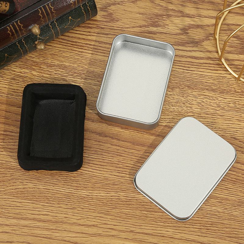 现货长方形磨砂马口铁盒迷你银色包装小铁盒发夹饰品扑克收纳铁盒