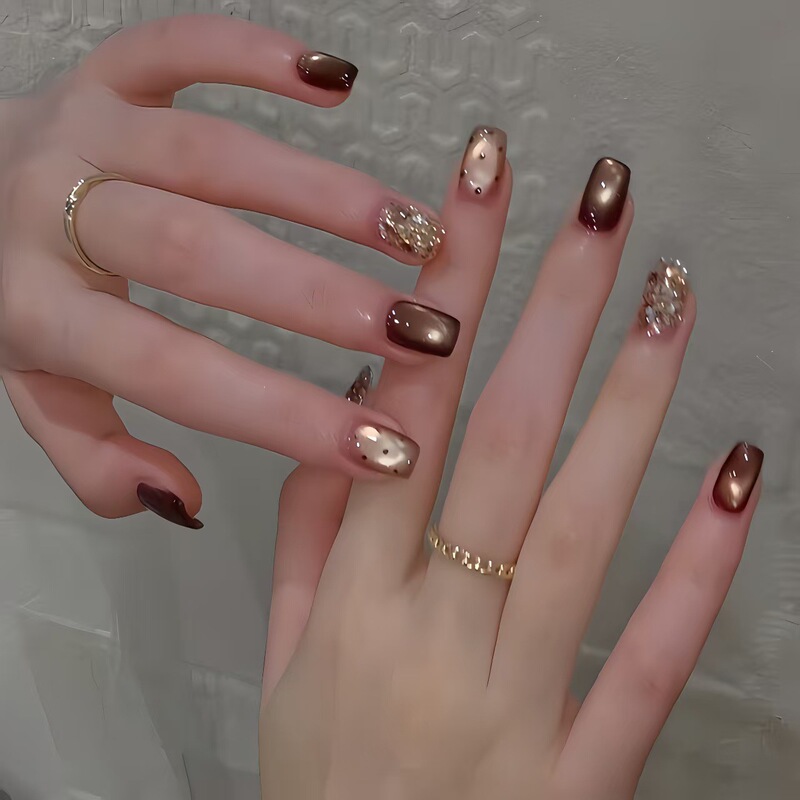 【Starburst Amber】Golden Brown Glass Beads Cat's Eye Autumn and Winter Versatile Handmade Wearable Nail Art Polka Dot High-End Manicure 【Starburst Amber】Golden Brown Glass Beads Cat's Eye Autumn and Winter Versatile Handmade Wearable Nail Art Polka Dot High-End Manicure