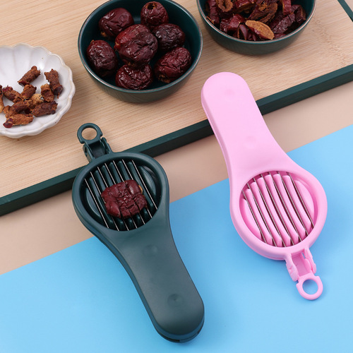 New Multi-Functional Slicer, Household Plastic 2-in-1 Fancy Egg Cutter, Stainless Steel Red Date Pitting Tool