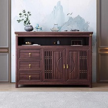乌金木新中式实木餐边柜客厅两门三抽储物茶水柜高端厨房碗柜家具