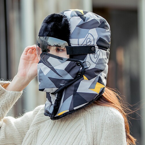 Electric motorcycle goggles, cycling warm ski Lei Feng hat, women's winter windproof and cold-proof cycling mask